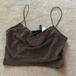 Black and gold cowl neck cropped top